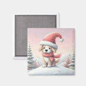 Schattigee kerst puppy in santa hoed magneet (Voorkant / Achterkant)