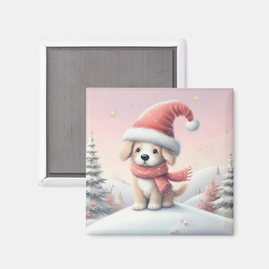 Schattigee kerst puppy in santa hoed magneet (Voorkant / Achterkant)