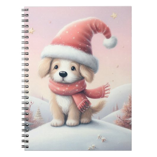 Schattigee kerst puppy in santa hoed notitieboek (Voorkant)