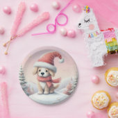 Schattigee kerst puppy in santa hoed papieren bordje (Feest)