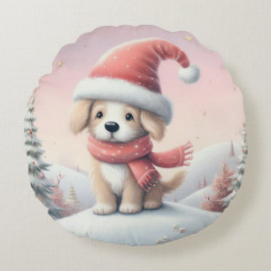 Schattigee kerst puppy in santa hoed rond kussen