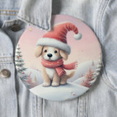 Schattigee kerst puppy in santa hoed ronde button 6,0 cm (In situ)