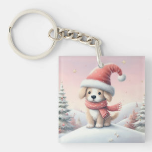 Schattigee kerst puppy in santa hoed sleutelhanger