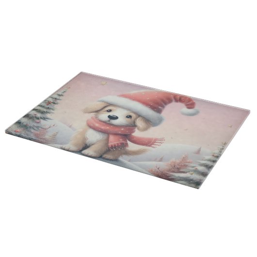 Schattigee kerst puppy in santa hoed snijplank (Hoek)