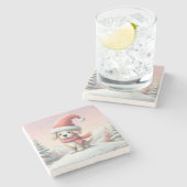 Schattigee kerst puppy in santa hoed stenen onderzetter (Zijkant)