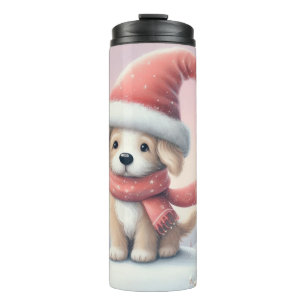 Schattigee kerst puppy in santa hoed thermosbeker