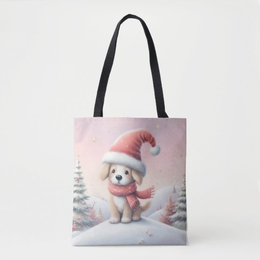 Schattigee kerst puppy in santa hoed tote bag (Voorkant)