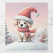 Schattigee kerst puppy in santa hoed wijn etiket (Enkel label)