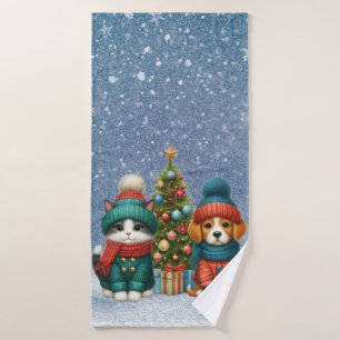 Schattigee kerst puppy & kitten badhanddoek