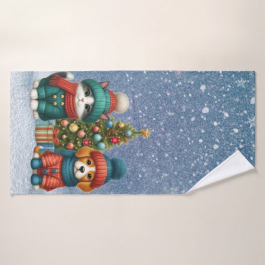 Schattigee kerst puppy & kitten badhanddoek (Badhanddoek)