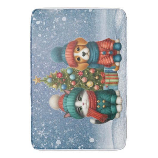 Schattigee kerst puppy & kitten badmat (Voorkant Verticaal)