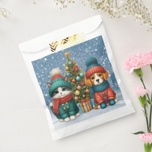 Schattigee kerst puppy & kitten bedankzakje (Gezegeld)