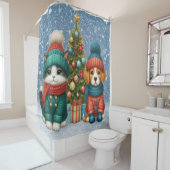 Schattigee kerst puppy & kitten douchegordijn (In situ)