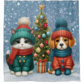 Schattigee kerst puppy & kitten douchegordijn (Voorkant)