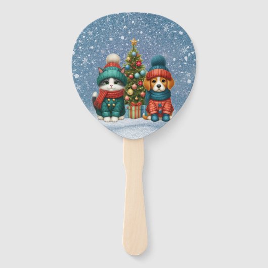 Schattigee kerst puppy & kitten handwaaier (Voorkant)