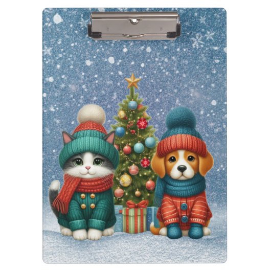 Schattigee kerst puppy & kitten klembord (Voorkant)