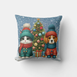 Schattigee kerst puppy & kitten kussen