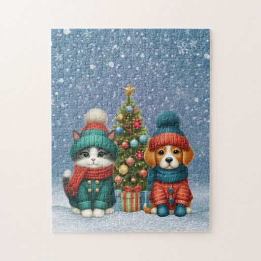 Schattigee kerst puppy & kitten legpuzzel (Verticaal)