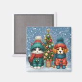 Schattigee kerst puppy & kitten magneet (Voorkant / Achterkant)