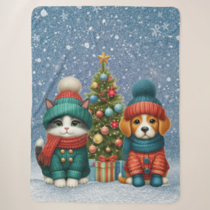 Schattigee kerst puppy & kitten sherpa deken