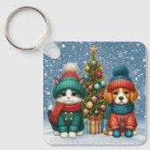 Schattigee kerst puppy & kitten sleutelhanger (Voorkant)