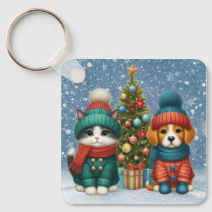 Schattigee kerst puppy & kitten sleutelhanger