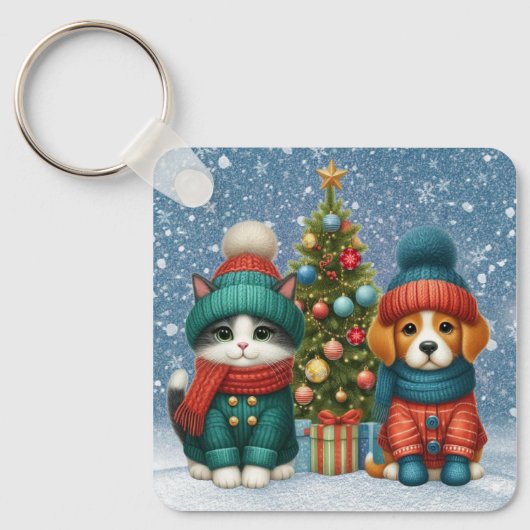 Schattigee kerst puppy & kitten sleutelhanger (Voorkant)