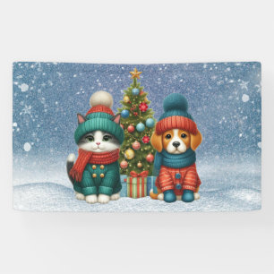 Schattigee kerst puppy & kitten spandoek