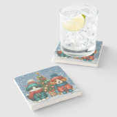 Schattigee kerst puppy & kitten stenen onderzetter (Zijkant)