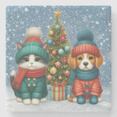 Schattigee kerst puppy & kitten stenen onderzetter (Voorkant)