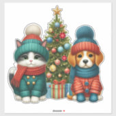 Schattigee kerst puppy & kitten sticker (Vel)