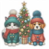 Schattigee kerst puppy & kitten sticker (Voorkant)