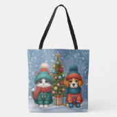 Schattigee kerst puppy & kitten tote bag (Voorkant)
