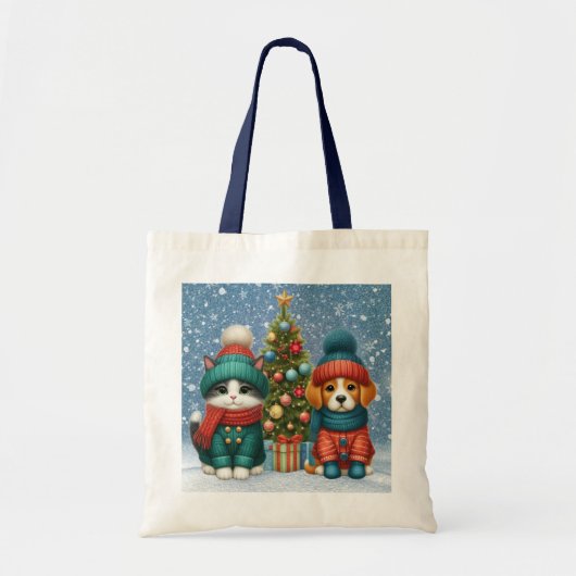 Schattigee kerst puppy & kitten tote bag (Voorkant)