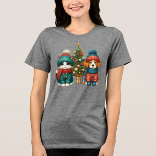 Schattigee kerst puppy & kitten Tri-Blend shirt