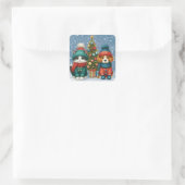 Schattigee kerst puppy & kitten vierkante sticker (Tas)