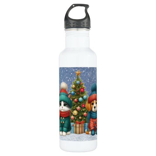 Schattigee kerst puppy & kitten waterfles  (Voorkant)