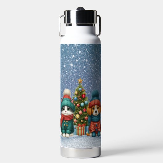 Schattigee kerst puppy & kitten waterfles (Voorkant)
