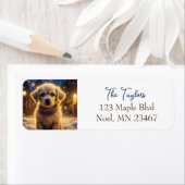 Schattigee kerst puppy op een sneeuw nacht etiket (Insitu)