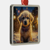 Schattigee kerst puppy op een sneeuw nacht metalen ornament (Rechts)