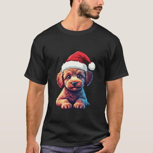 Schattigee kerst Puppy Poedel Santa Hat Hondenlief T-shirt (Voorkant)