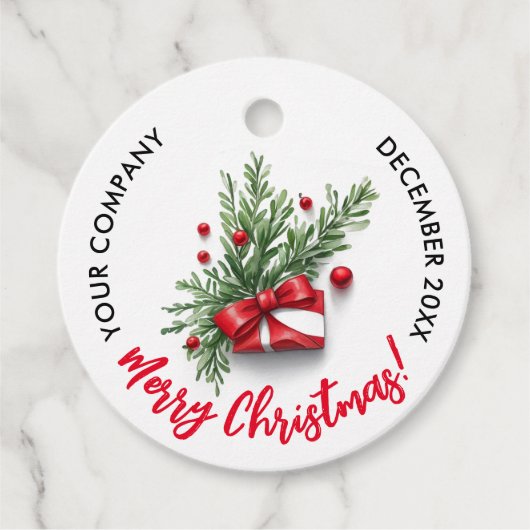 Schattigee Kerst Red Bow Company QR Code Waterverf Bedankjes Labels (Voorkant)