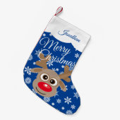 Schattigee kerst rendier blauw wit script naam kleine kerstsok (Voorkant (Hangend))