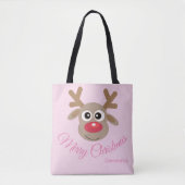 Schattigee kerst rendier Cartoon meisjesroze naam Tote Bag (Voorkant)