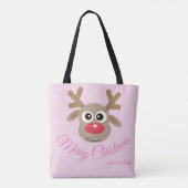 Schattigee kerst rendier Cartoon meisjesroze naam Tote Bag (Achterkant)