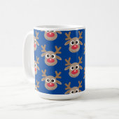 Schattigee kerst rendier Cartoon Pattern Blue Koffiemok (Voorkant links)