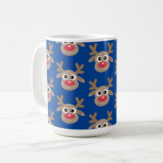 Schattigee kerst rendier Cartoon Pattern Blue Koffiemok (Voorkant links)