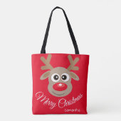 Schattigee kerst rendier Cartoon rode Canvas tas (Achterkant)