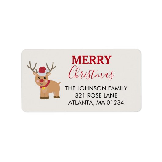 Schattigee kerst rendier familienaam etiket (Voorkant)