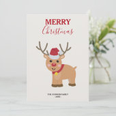 Schattigee kerst rendier familienaam feestdagenkaart (Staand voorkant)